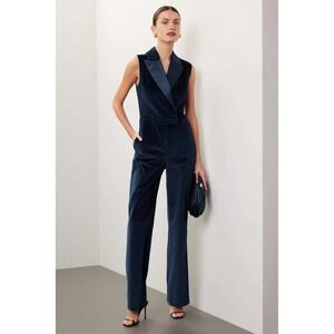 Simkhai Moreno Jumpsuit Velvet Tuxedo Sleeveless Satin Lapel Size 12